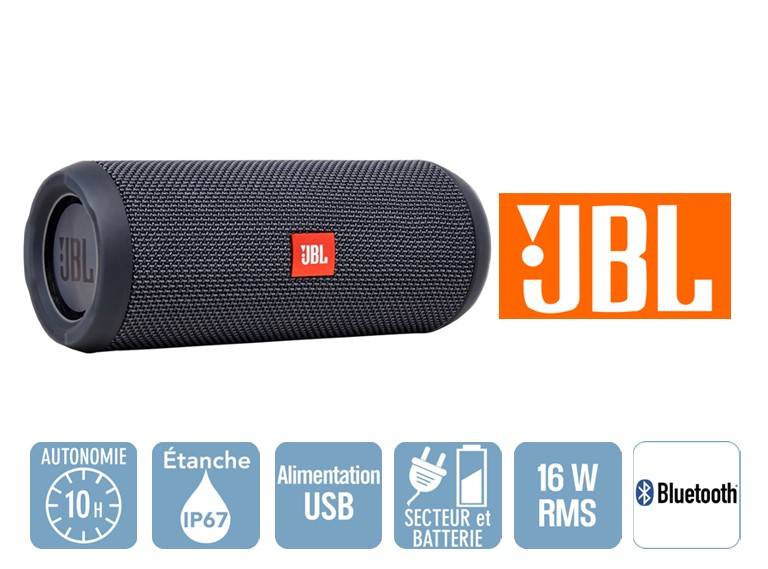 Son stéréo, 10 h d'autonomie, Enceinte Bluetooth JBL Flip Essential.