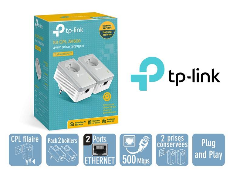CPL  Kit d'adaptateurs CPL AV500 2 ports avec prise gigogne TP-Link
